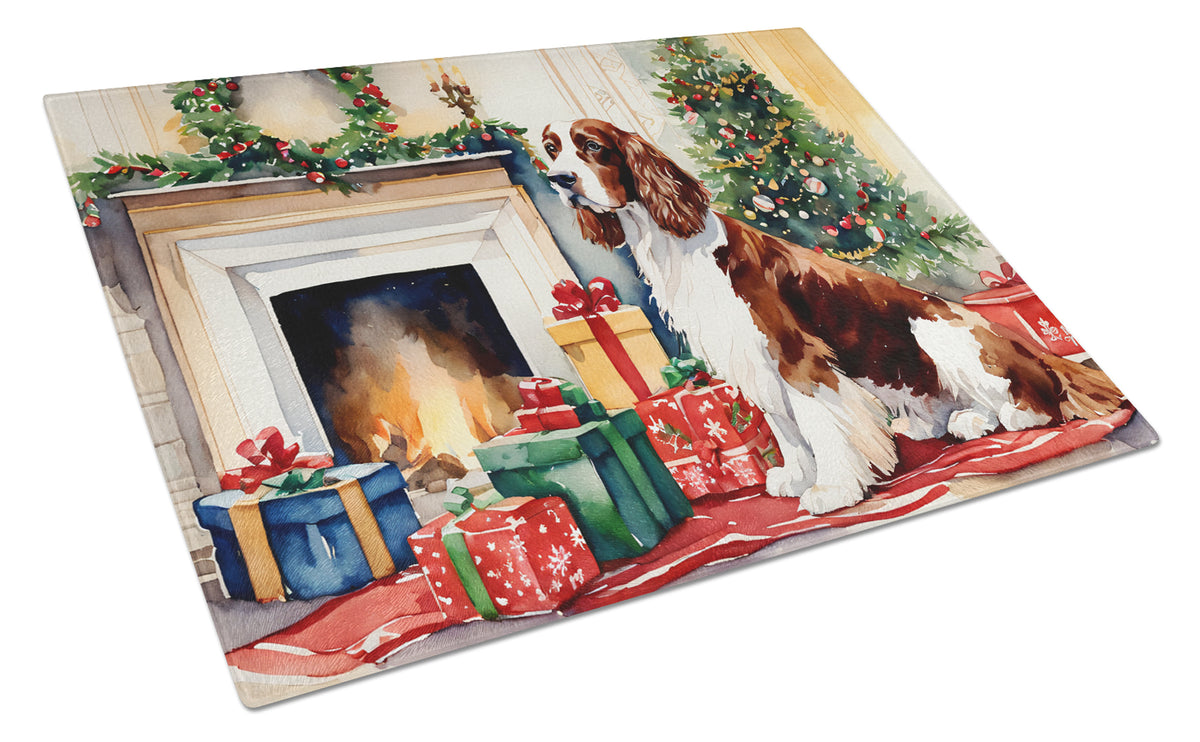 Buy this Welsh Springer Spaniel Cozy Christmas Glass Cutting Board Large