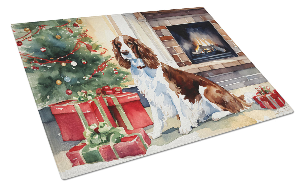 Buy this Welsh Springer Spaniel Cozy Christmas Glass Cutting Board Large