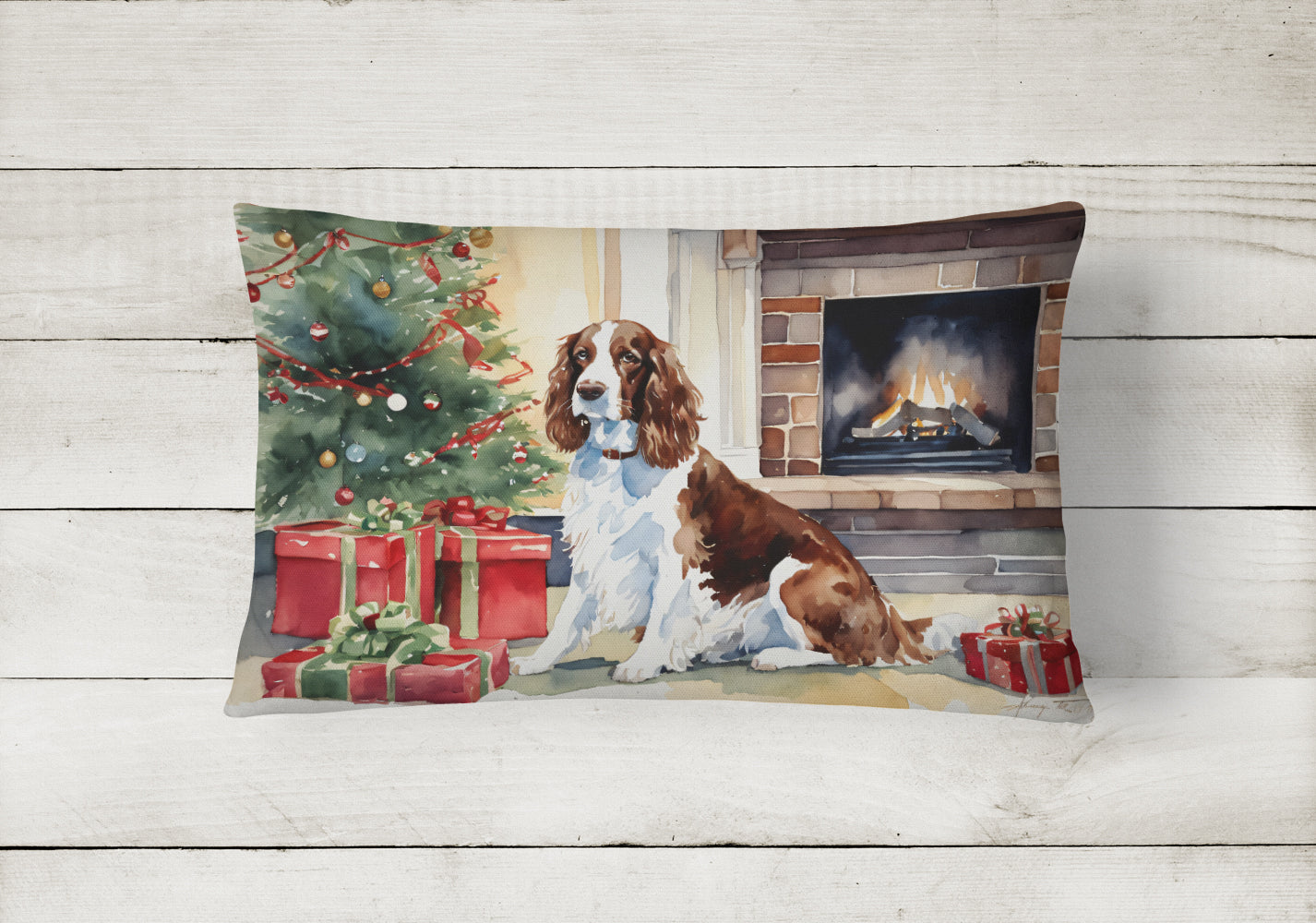 Welsh Springer Spaniel Cozy Christmas Throw Pillow