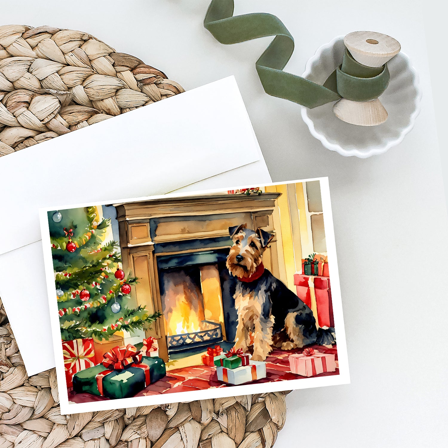 Buy this Welsh Terrier Cozy Christmas Greeting Cards Pack of 8