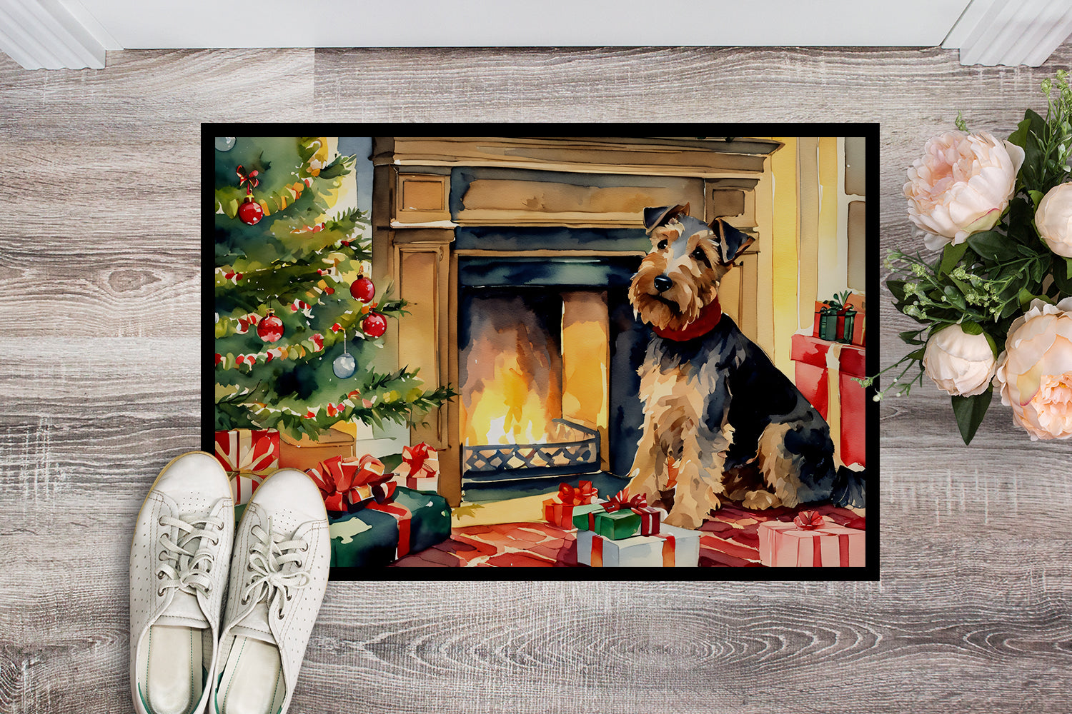 Welsh Terrier Cozy Christmas Doormat
