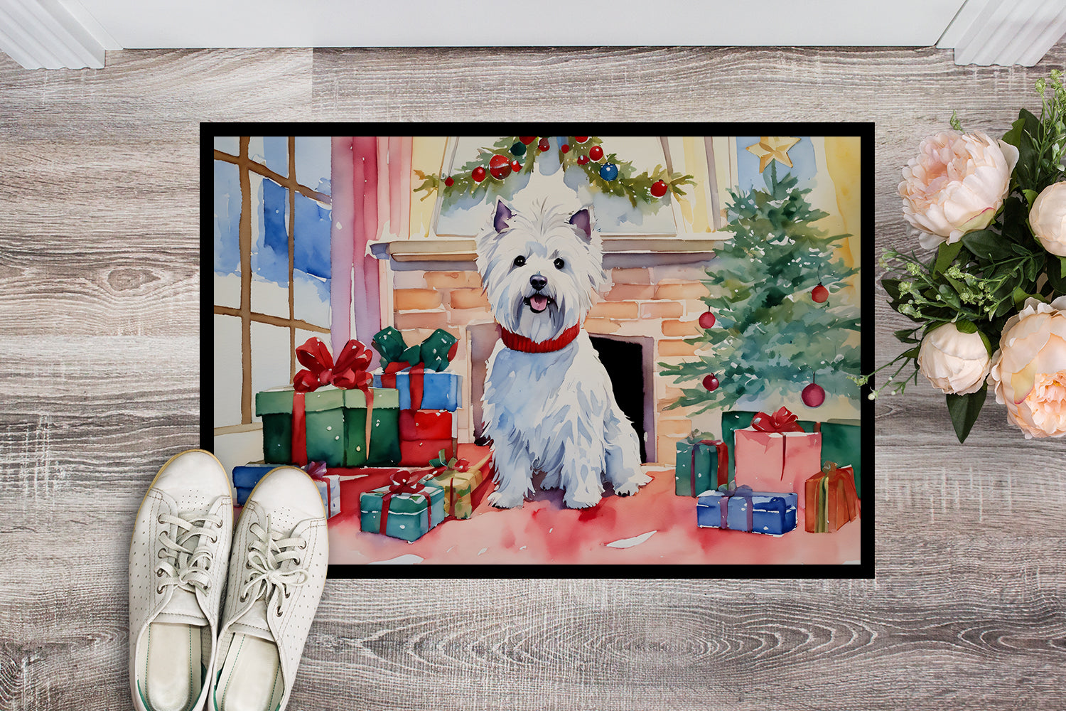 Caroline's Treasures Westie Cozy Christmas Doormat - 18X27 Indoor / Outdoor Rug | Made in USA