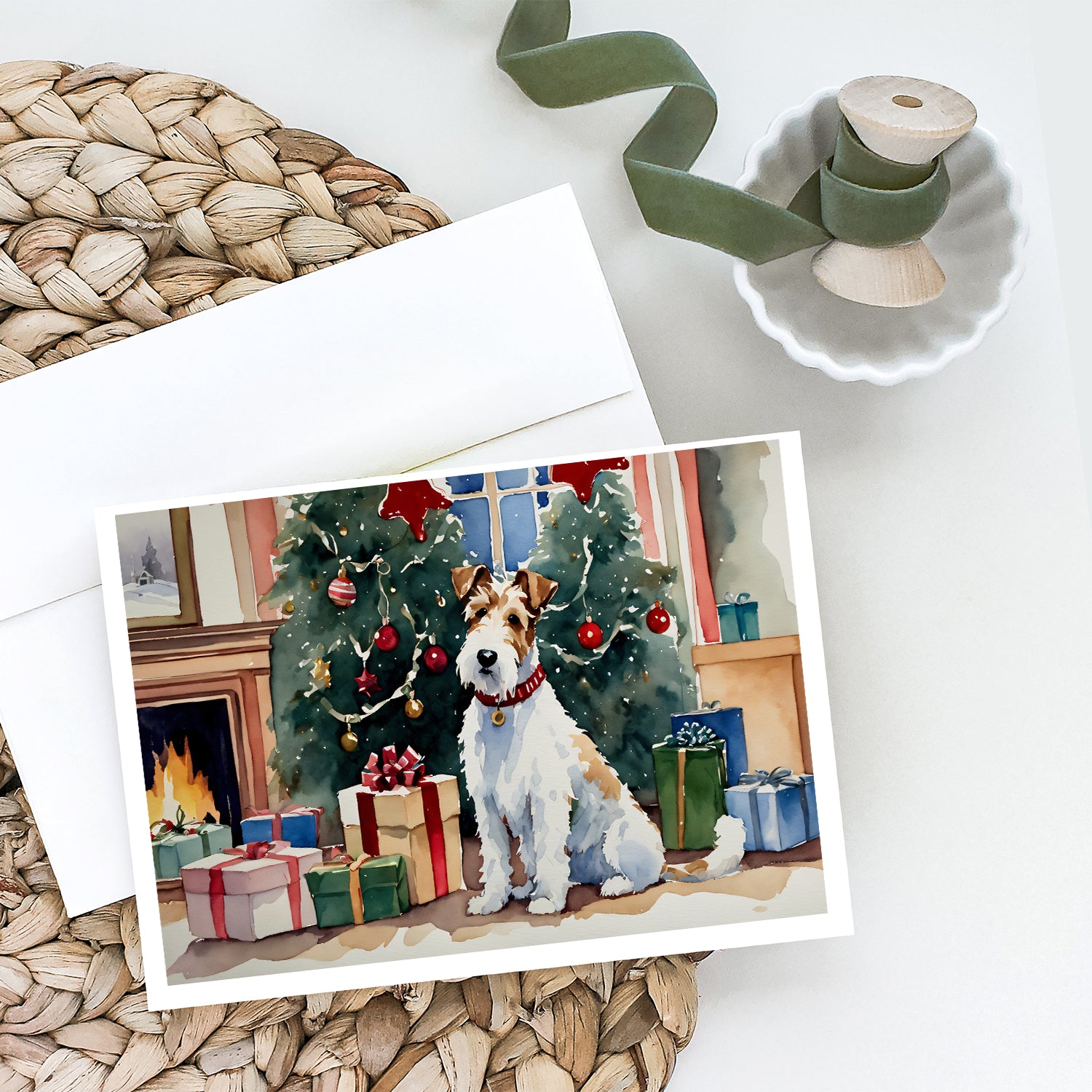 Fox Terrier Cozy Christmas Greeting Cards Pack of 8
