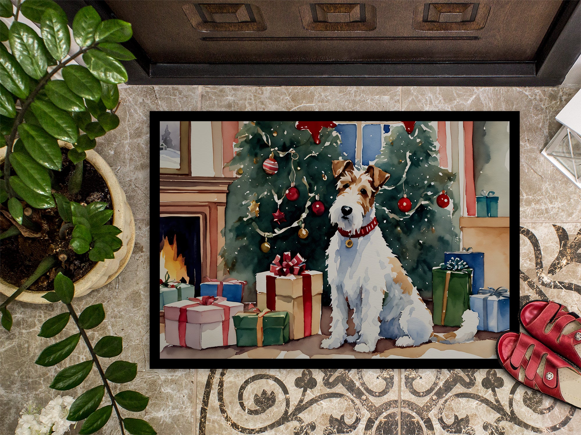 Fox Terrier Cozy Christmas Doormat