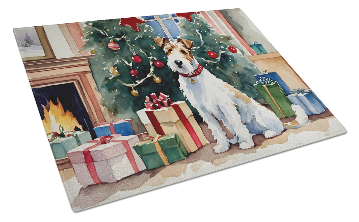 Buy this Fox Terrier Cozy Christmas Glass Cutting Board Large