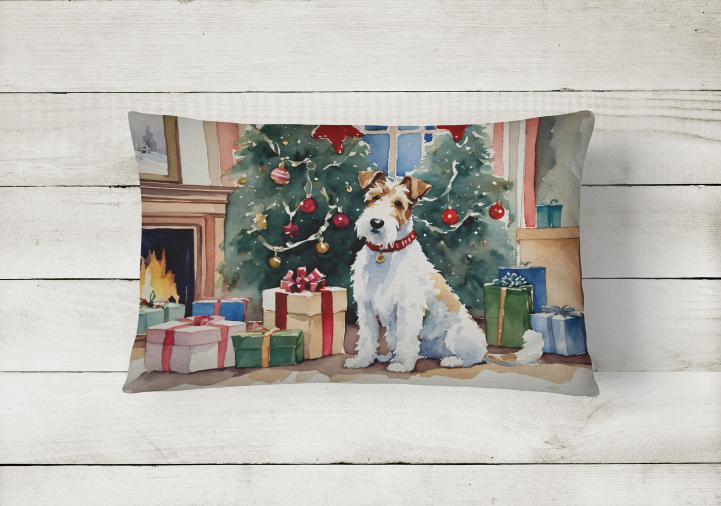 Fox Terrier Cozy Christmas Throw Pillow