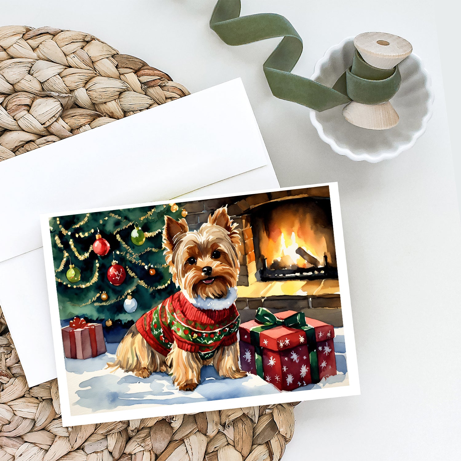 Yorkshire Terrier Cozy Christmas Greeting Cards Pack of 8