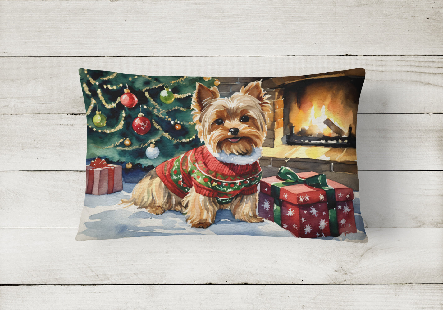 Yorkshire Terrier Cozy Christmas Throw Pillow