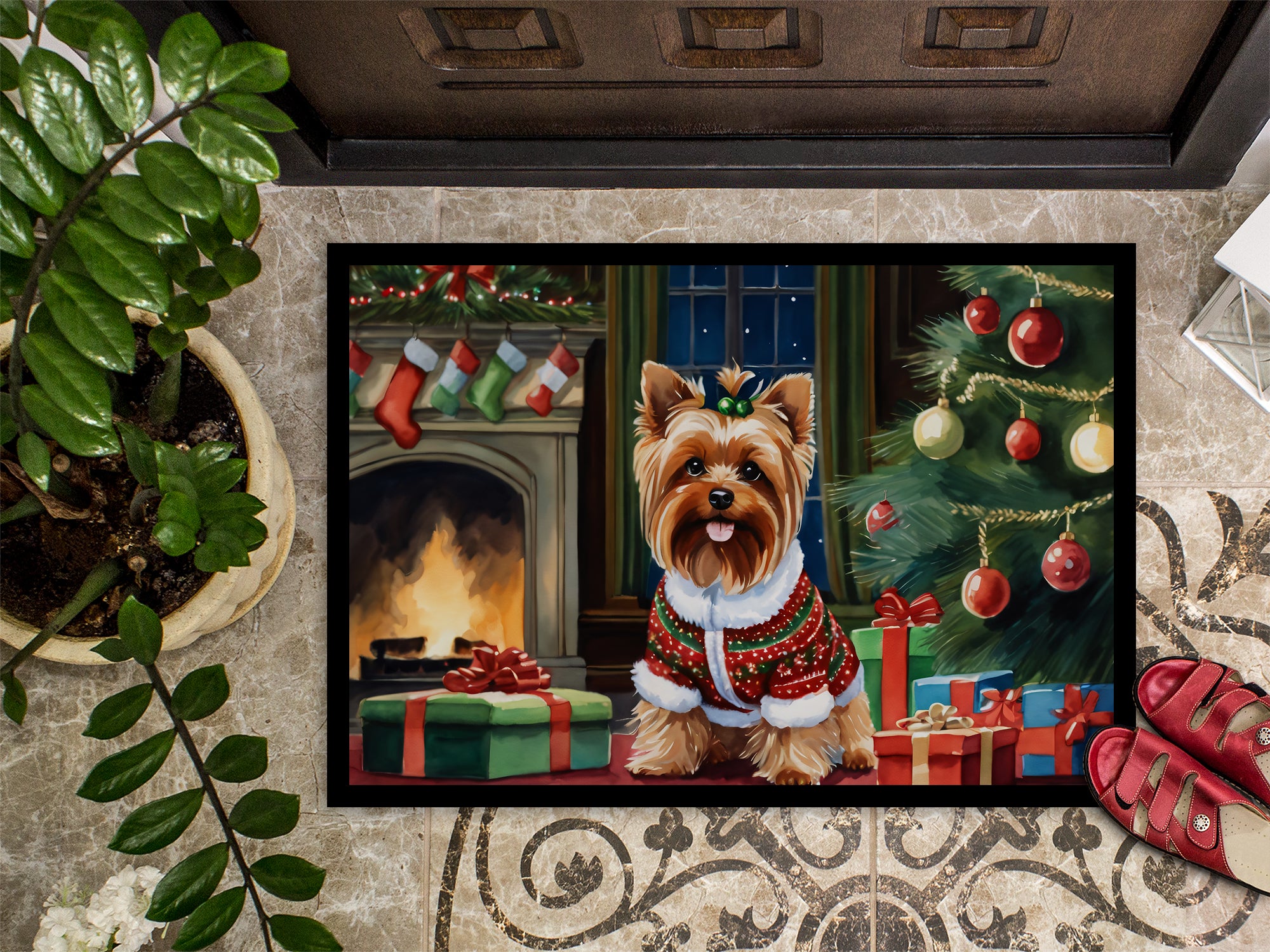 Yorkshire Terrier Cozy Christmas Doormat