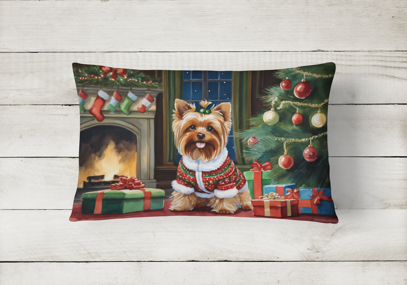 Yorkshire Terrier Cozy Christmas Throw Pillow