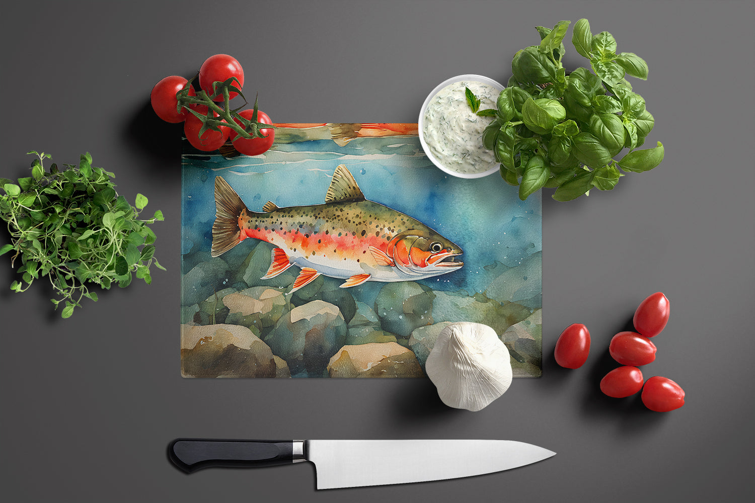 Brook Trout Glass Cutting Board Large