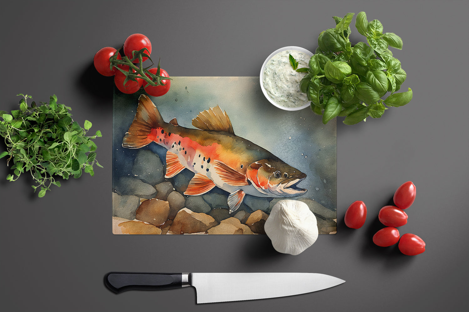 Brook Trout Glass Cutting Board Large