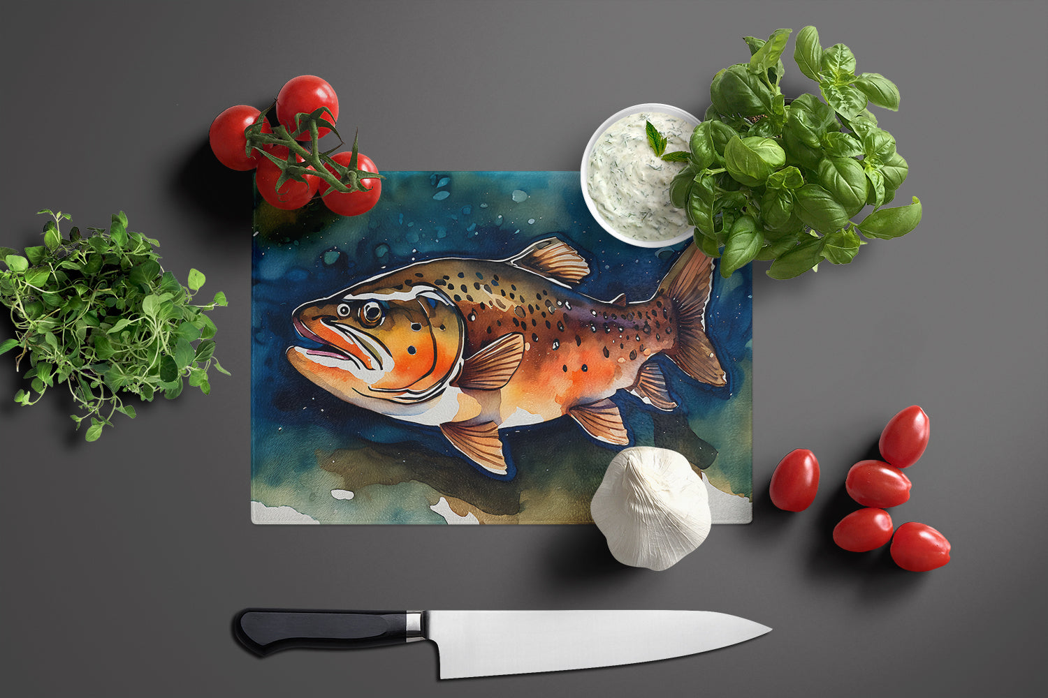Brown Trout Glass Cutting Board Large
