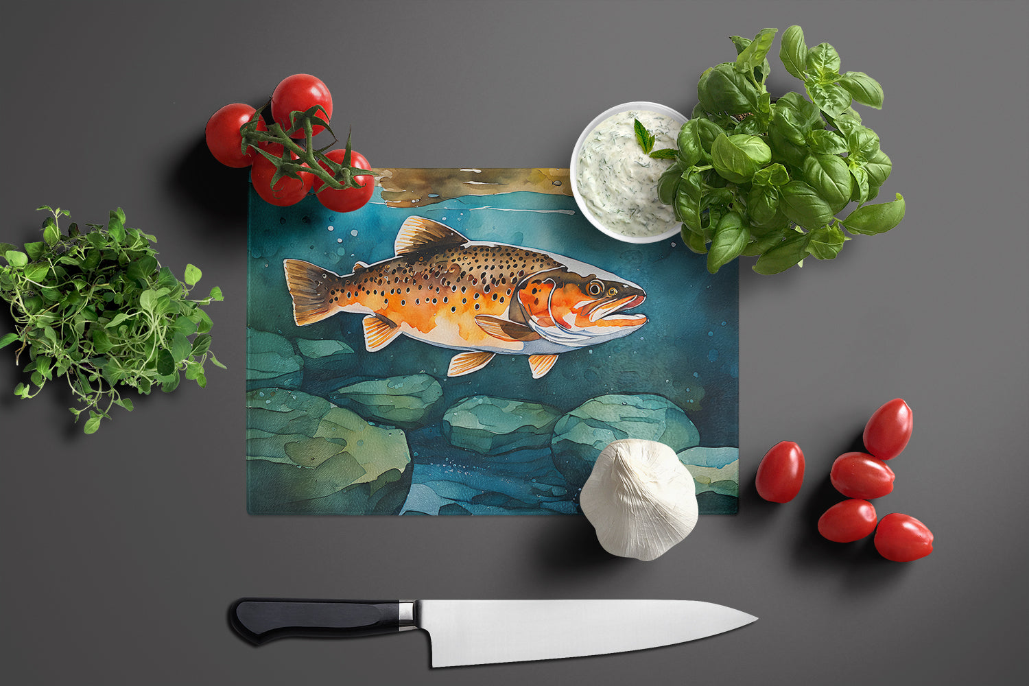 Brown Trout Glass Cutting Board Large