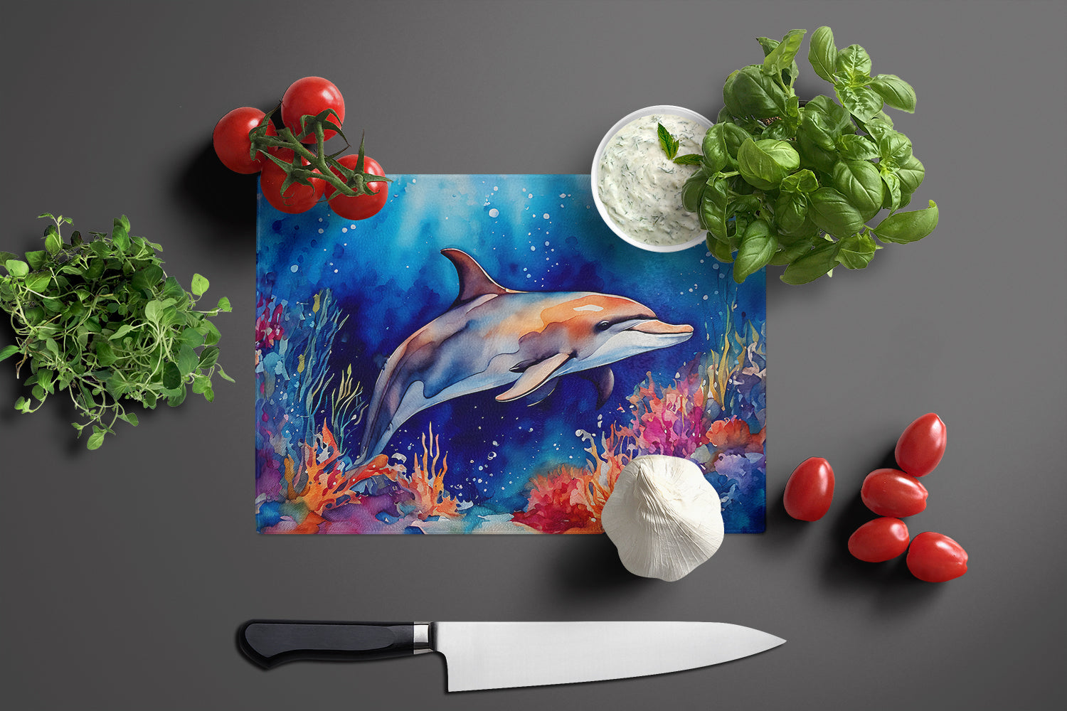 Dolphin Glass Cutting Board Large