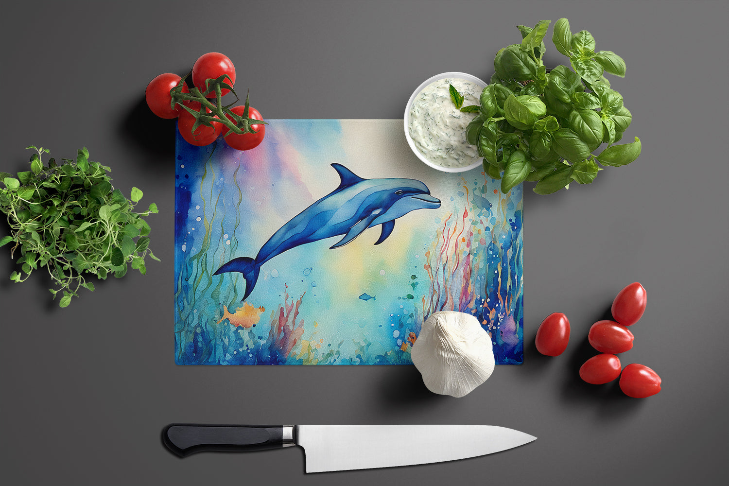 Dolphin Glass Cutting Board Large