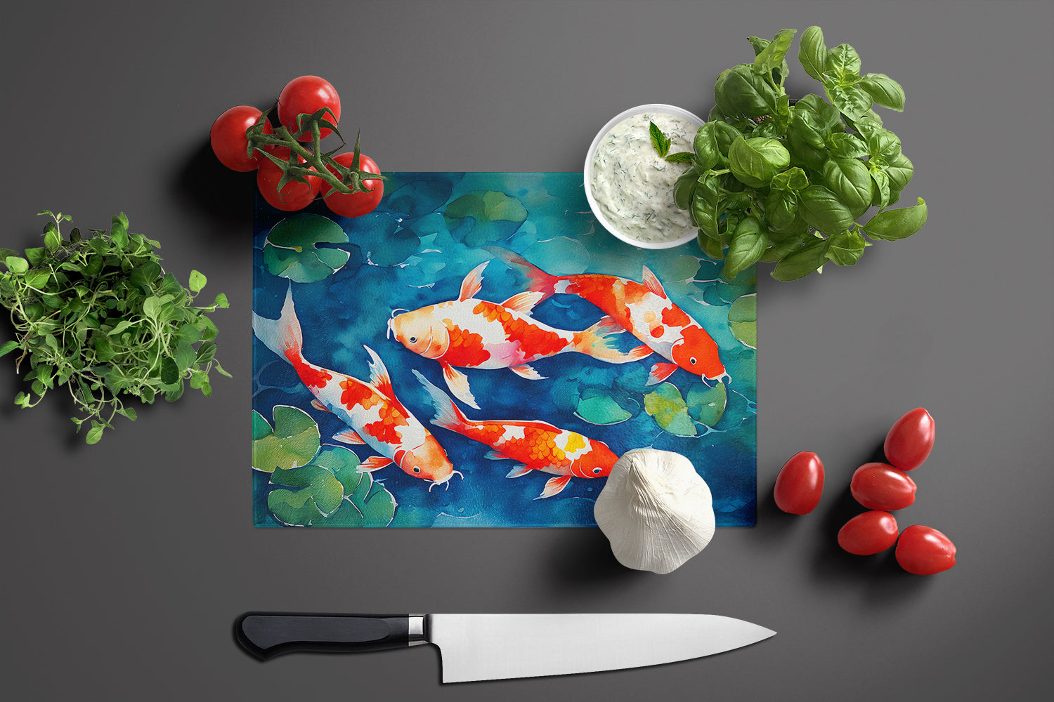 Koi Fish Glass Cutting Board Large