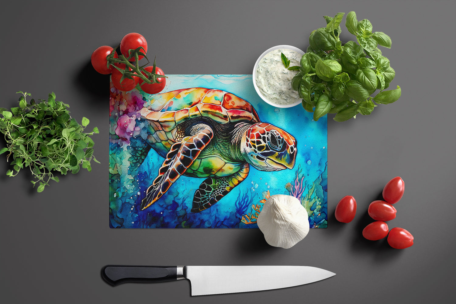 Loggerhead Sea Turtle Glass Cutting Board Large