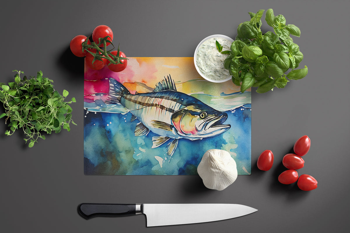 Caroline's Treasures Striped Bass Glass Cutting Boards – Durable, Decorative Kitchen Art Large