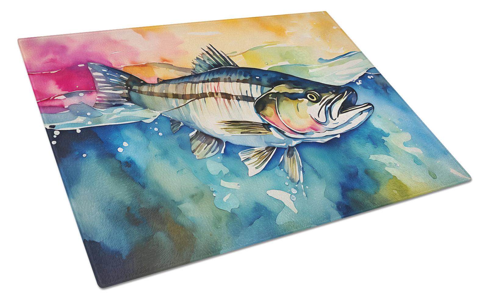 Caroline's Treasures Striped Bass Glass Cutting Boards – Durable, Decorative Kitchen Art Large