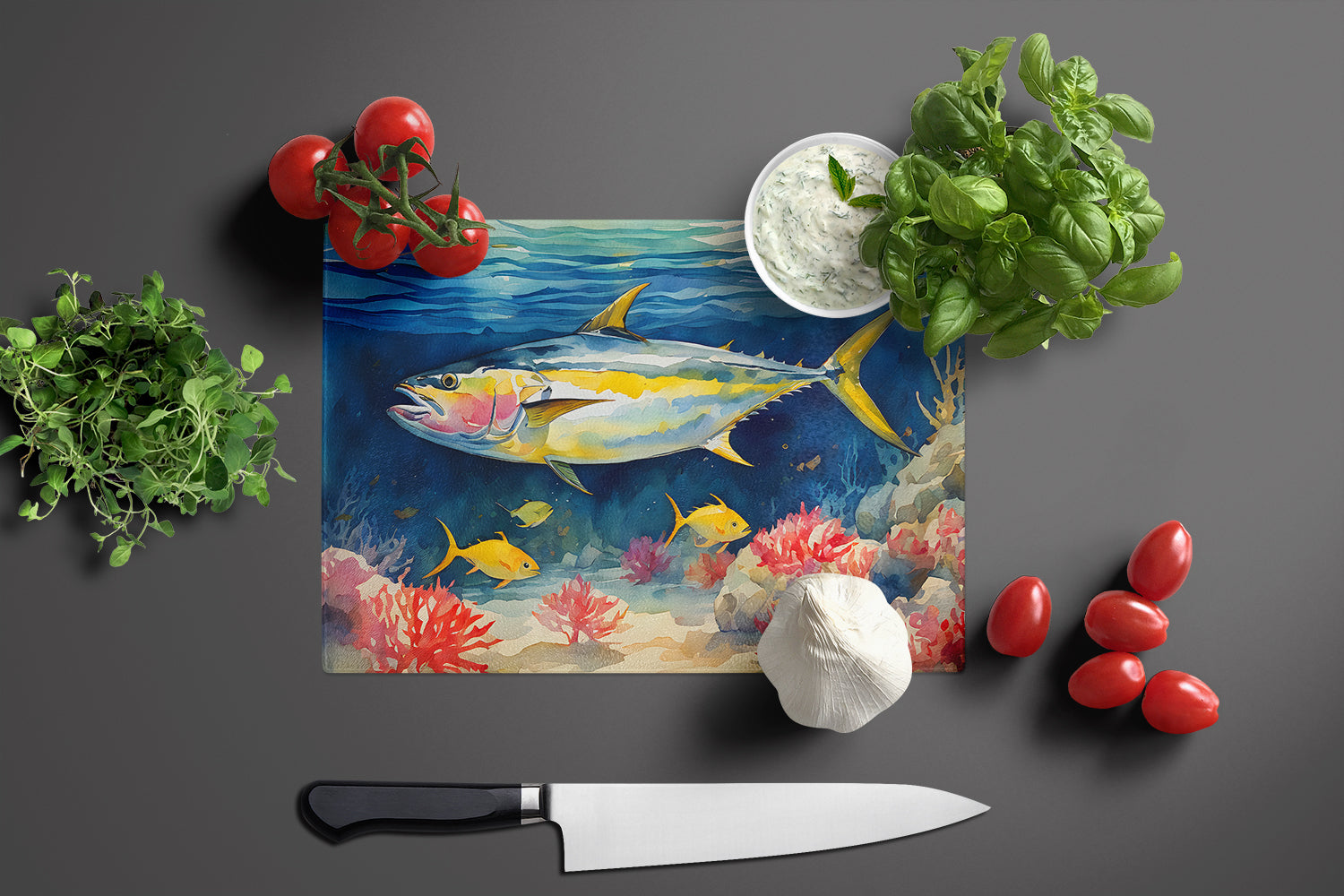 Yellowfin Tuna Glass Cutting Board Large