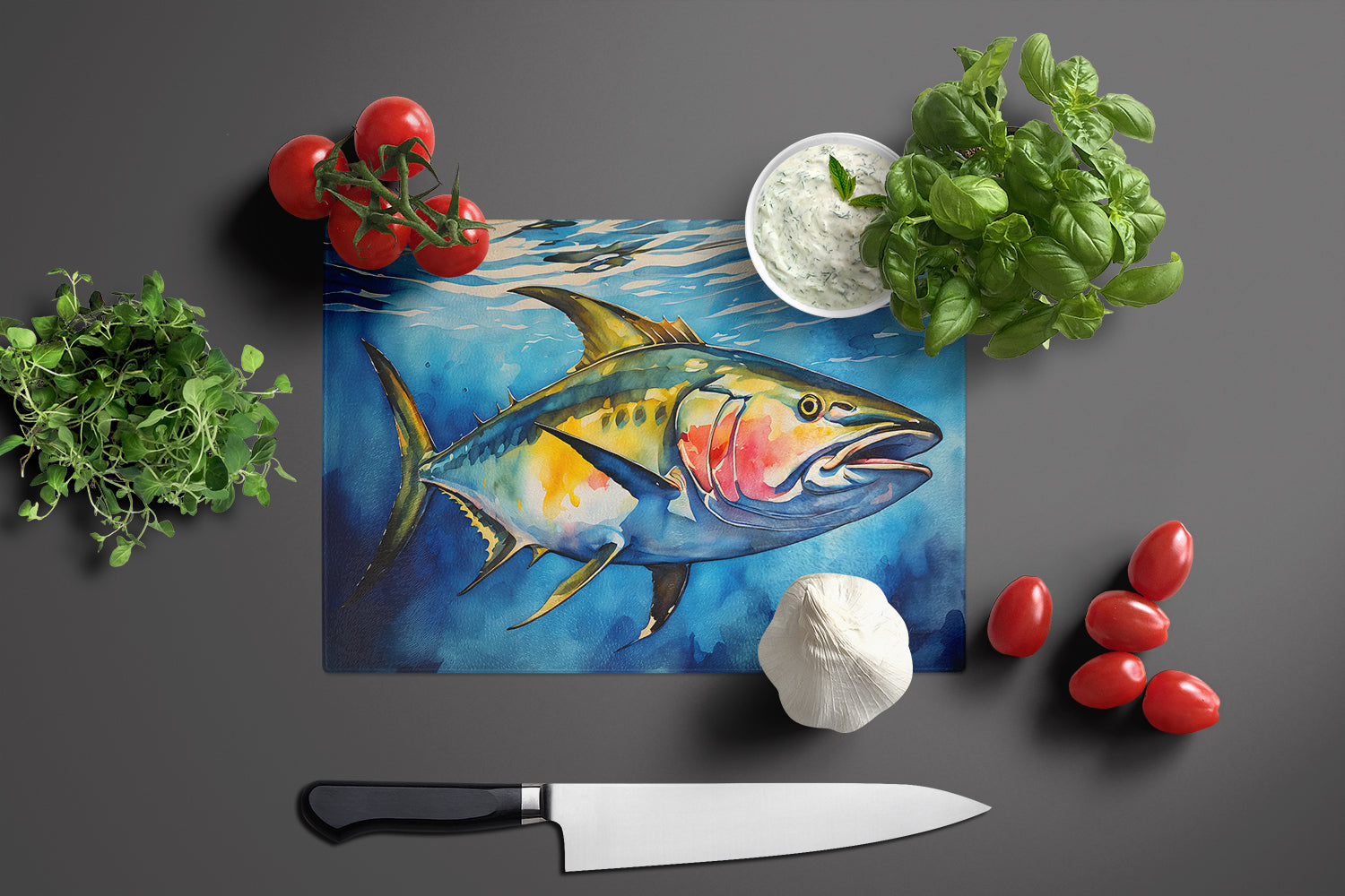 Yellowfin Tuna Glass Cutting Board Large