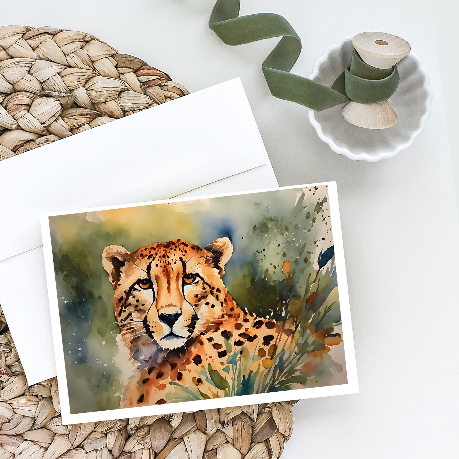 Caroline's Treasures Cheetah Greeting Cards - Blank Note Cards – 8-Pack of Artist-Designed Cards with Envelopes