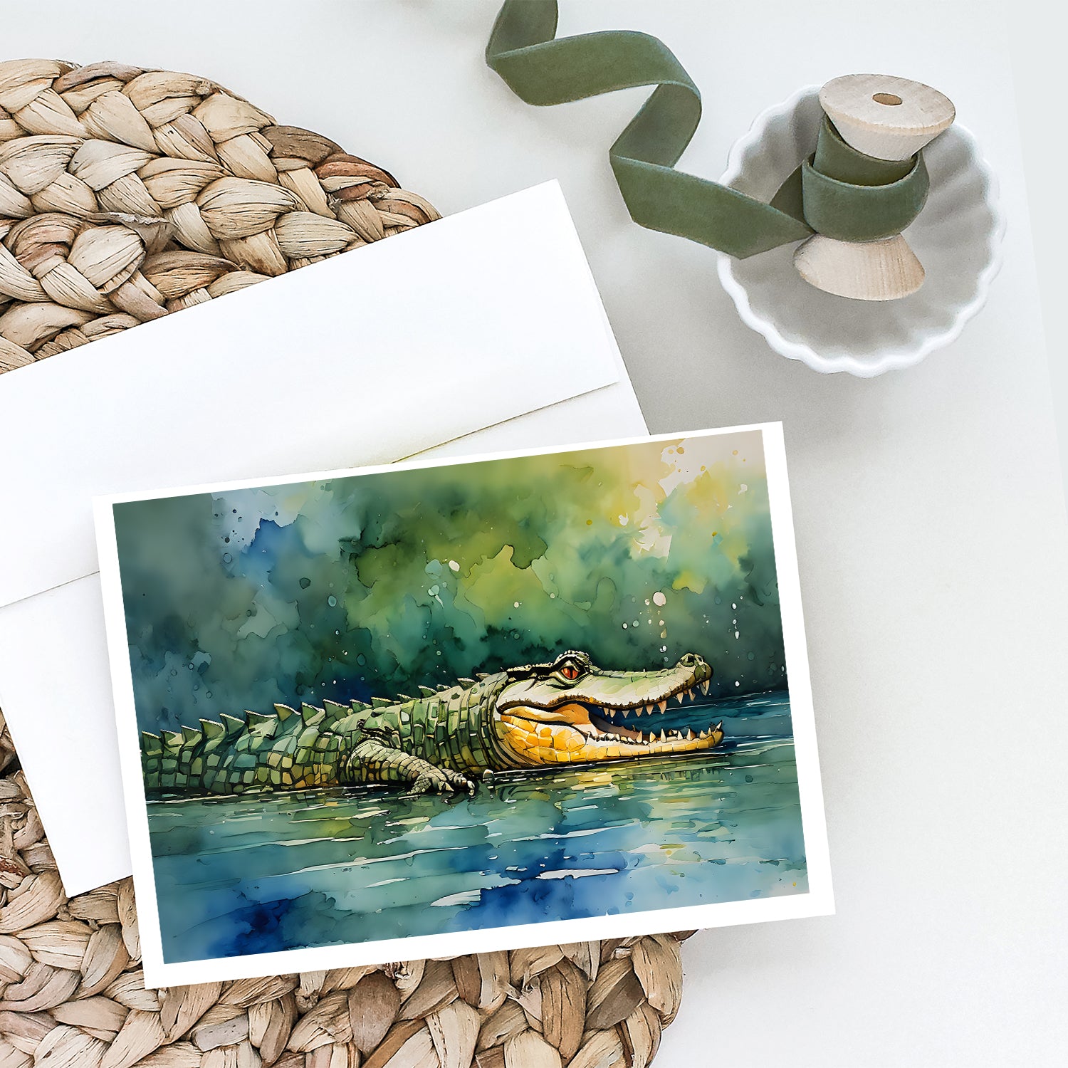 Caroline's Treasures Crocodile Greeting Cards - Blank Note Cards – 8-Pack of Artist-Designed Cards with Envelopes