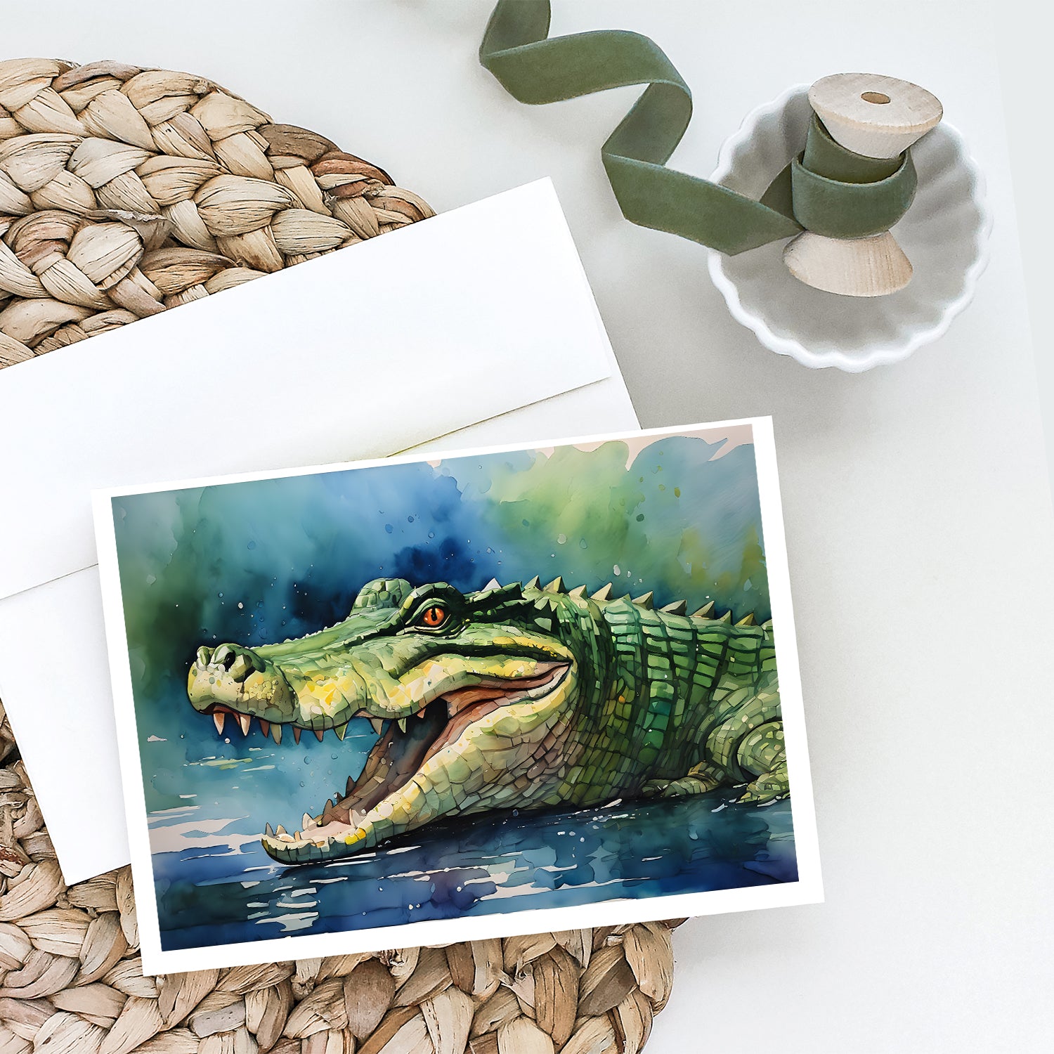 Caroline's Treasures Crocodile Greeting Cards - Blank Note Cards – 8-Pack of Artist-Designed Cards with Envelopes