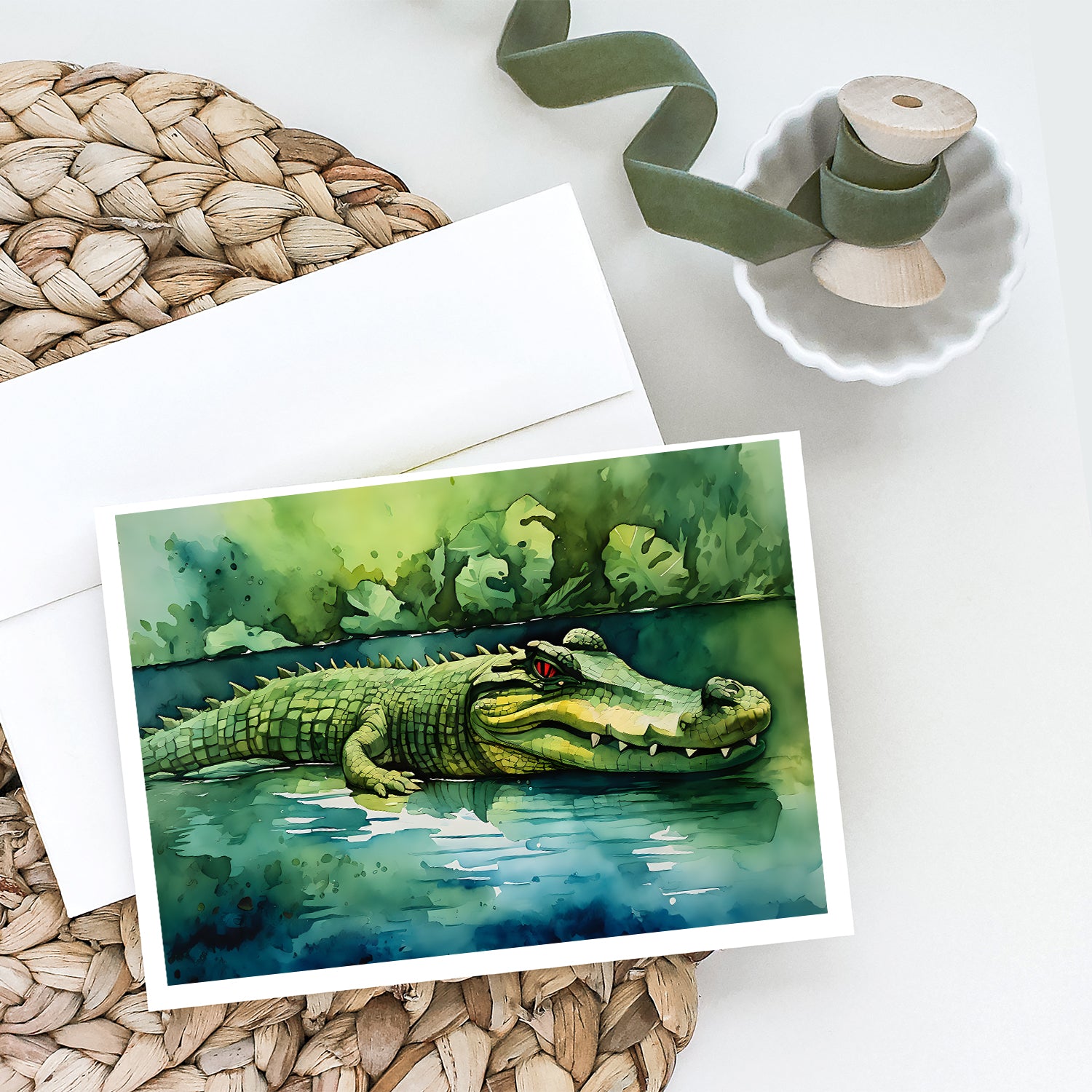 Caroline's Treasures Crocodile Greeting Cards - Blank Note Cards – 8-Pack of Artist-Designed Cards with Envelopes