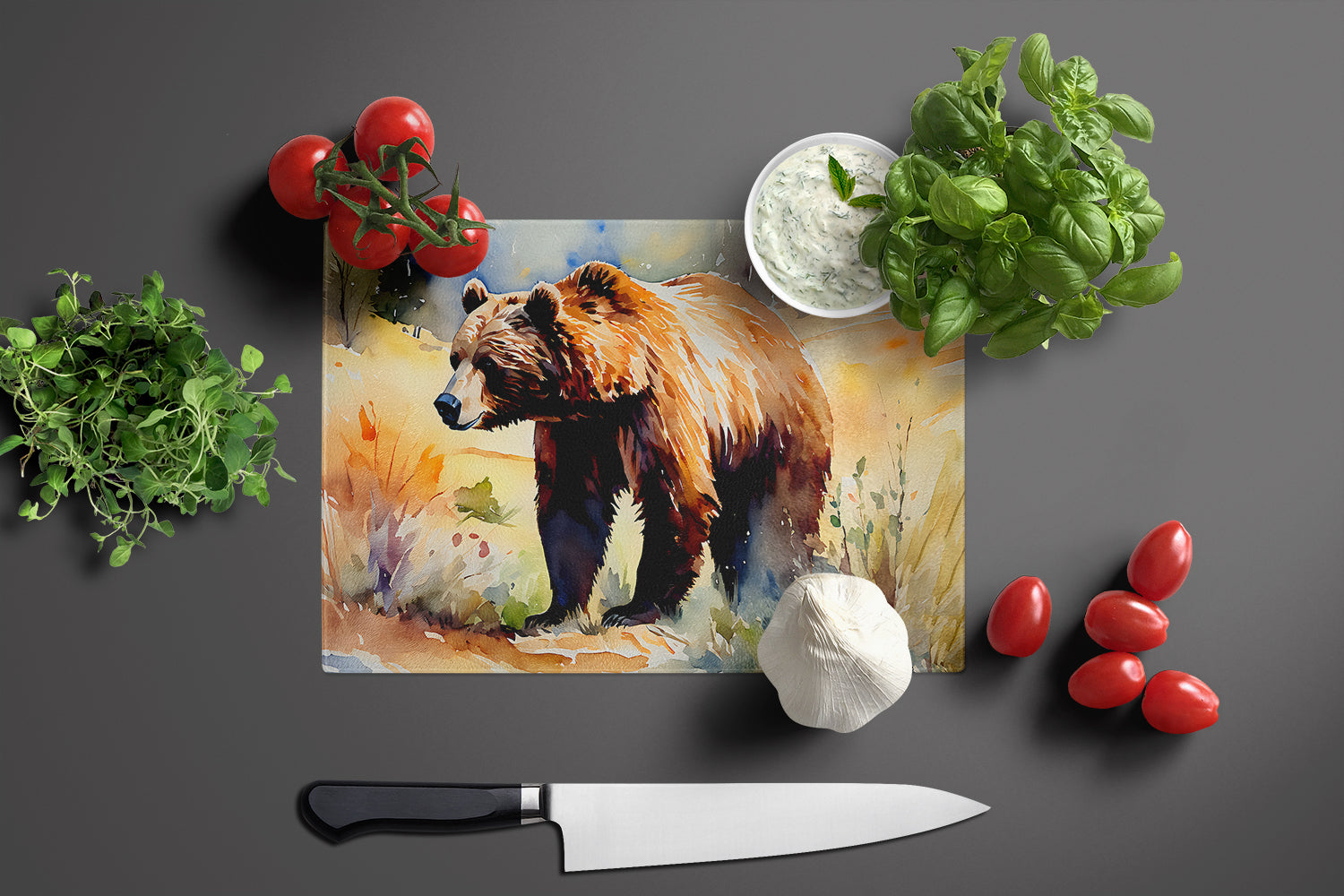 Grizzly Bear Glass Cutting Board Large