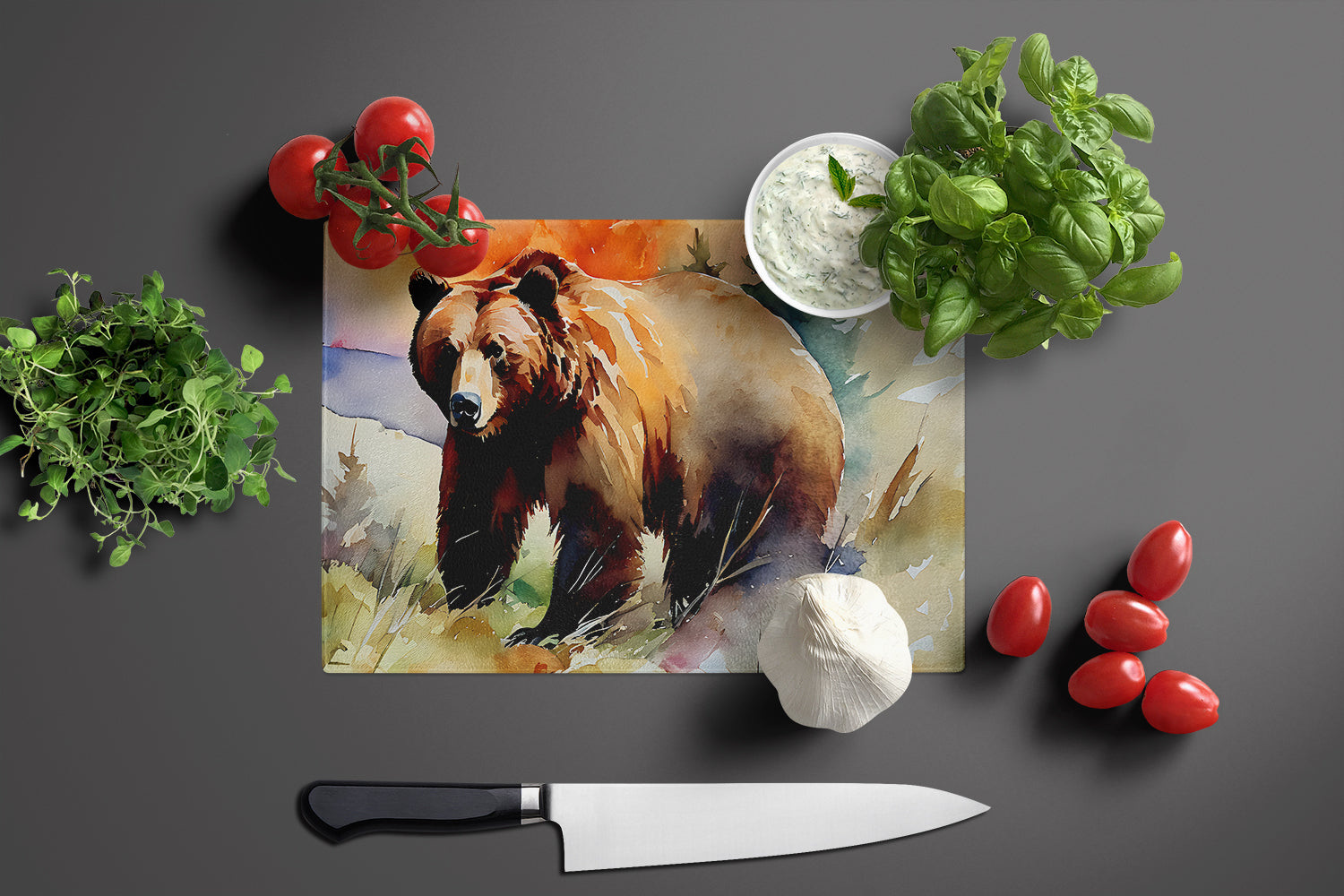 Grizzly Bear Glass Cutting Board Large
