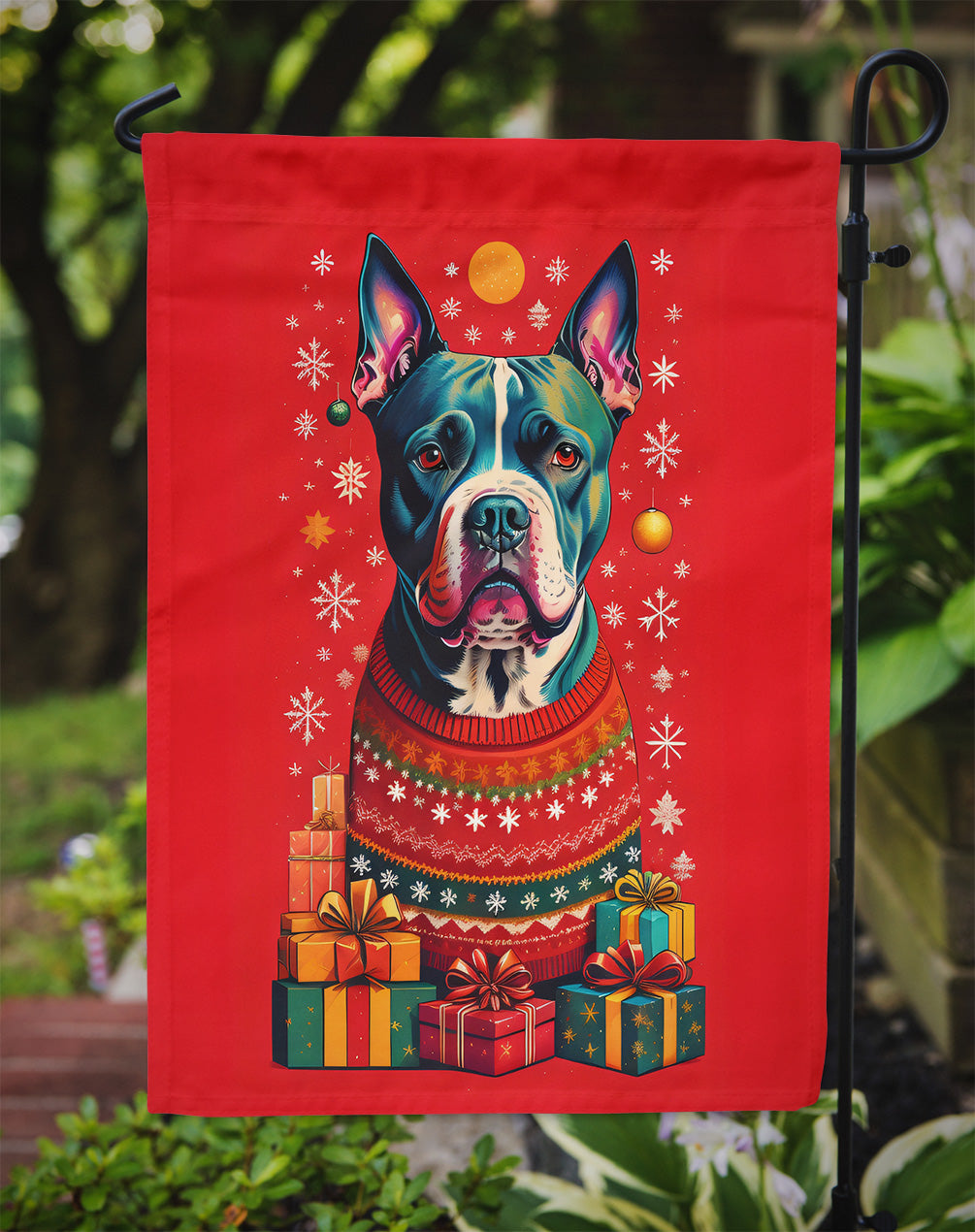 Staffordshire Bull Terrier Holiday Christmas Garden Flag