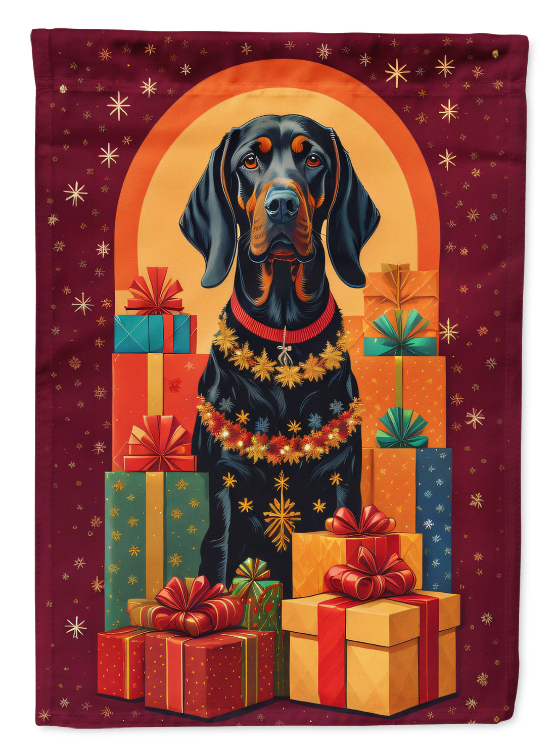 Buy this Black and Tan Coonhound Holiday Christmas House Flag