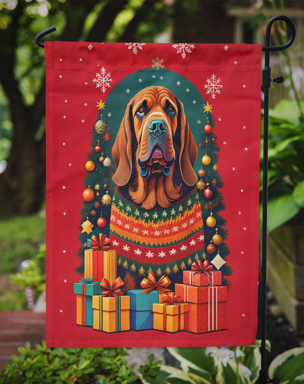 Bloodhound Holiday Christmas Garden Flag