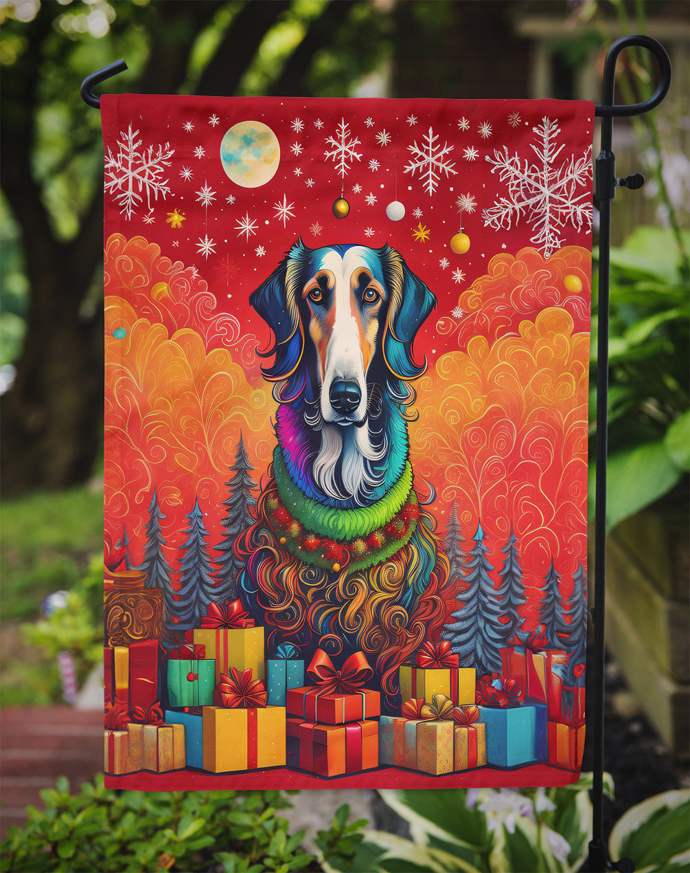 Borzoi Russian Wolfhound Holiday Christmas Garden Flag