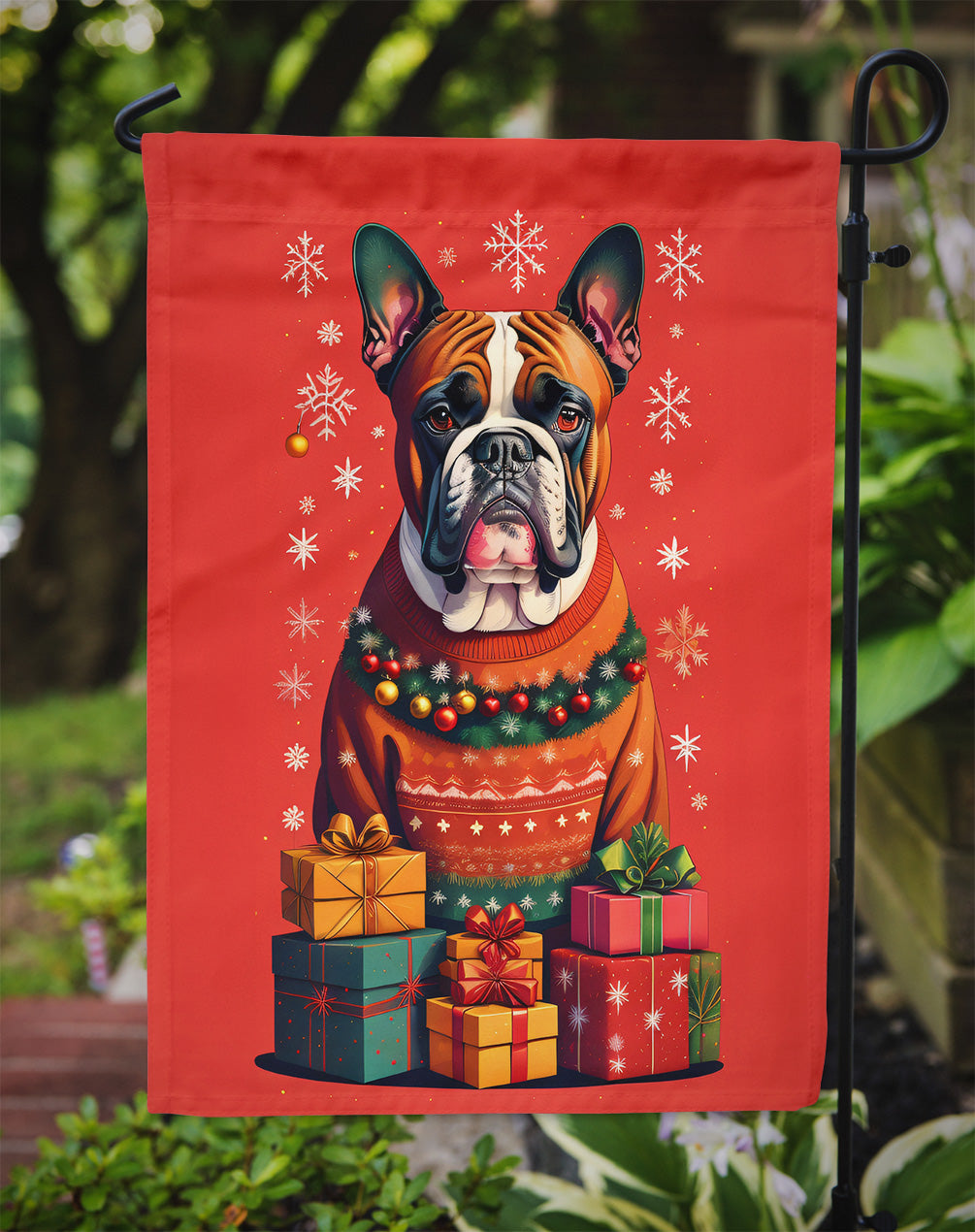 Fawn Boxer Cropped Ears Holiday Christmas Garden Flag