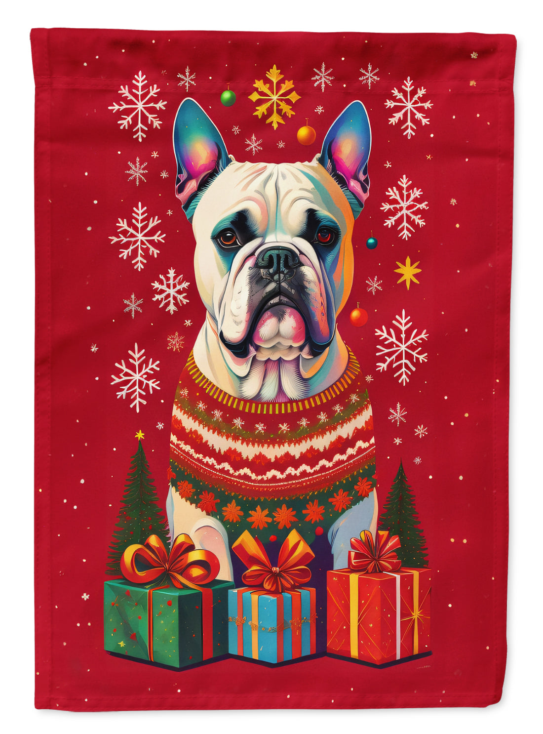 Buy this White Boxer Cropped Ears Holiday Christmas House Flag