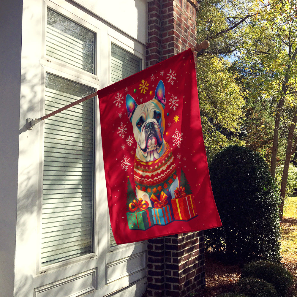 White Boxer Cropped Ears Holiday Christmas House Flag