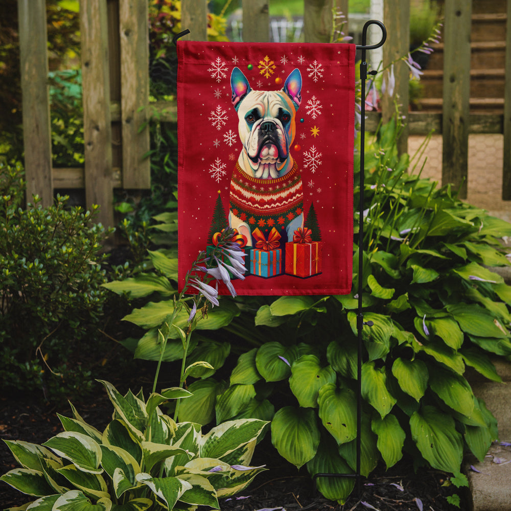 White Boxer Cropped Ears Holiday Christmas Garden Flag