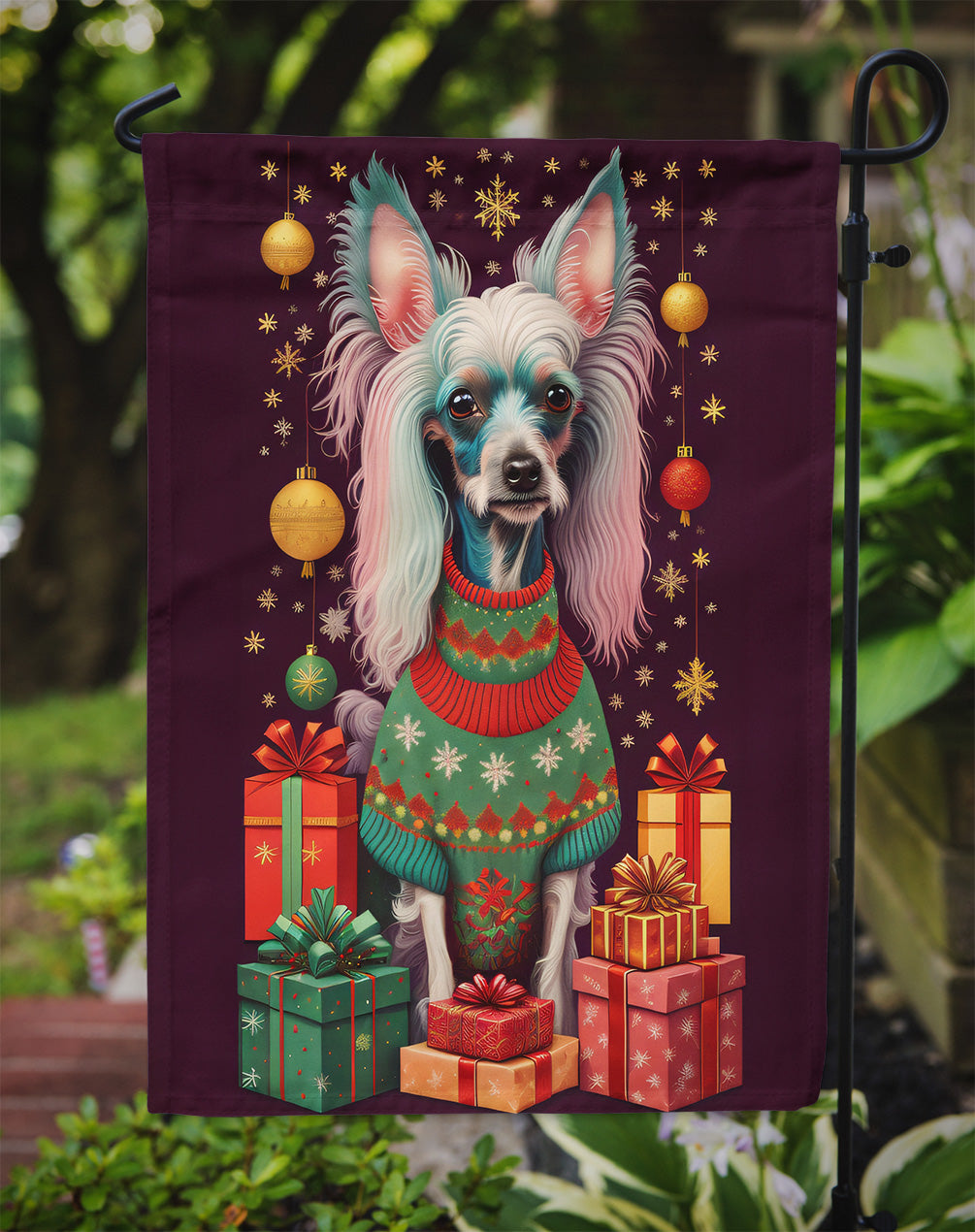 Chinese Crested Holiday Christmas Garden Flag