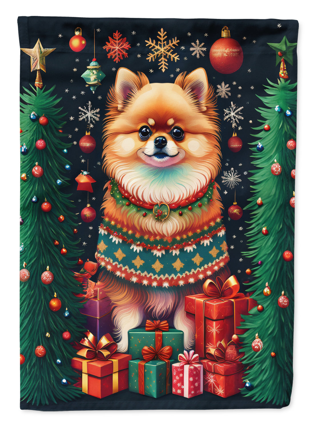 Buy this Pomeranian Holiday Christmas House Flag