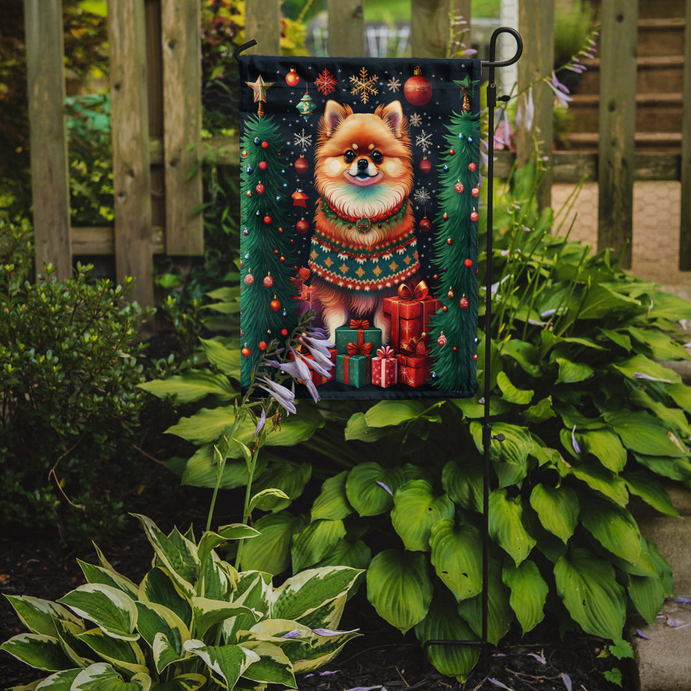 Pomeranian Holiday Christmas Garden Flag