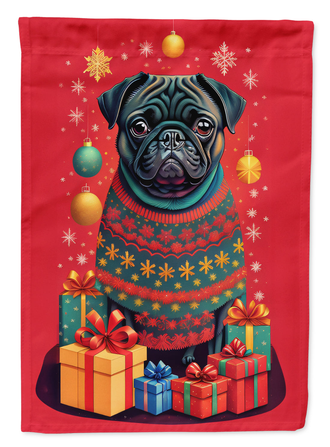 Buy this Black Pug Holiday Christmas House Flag