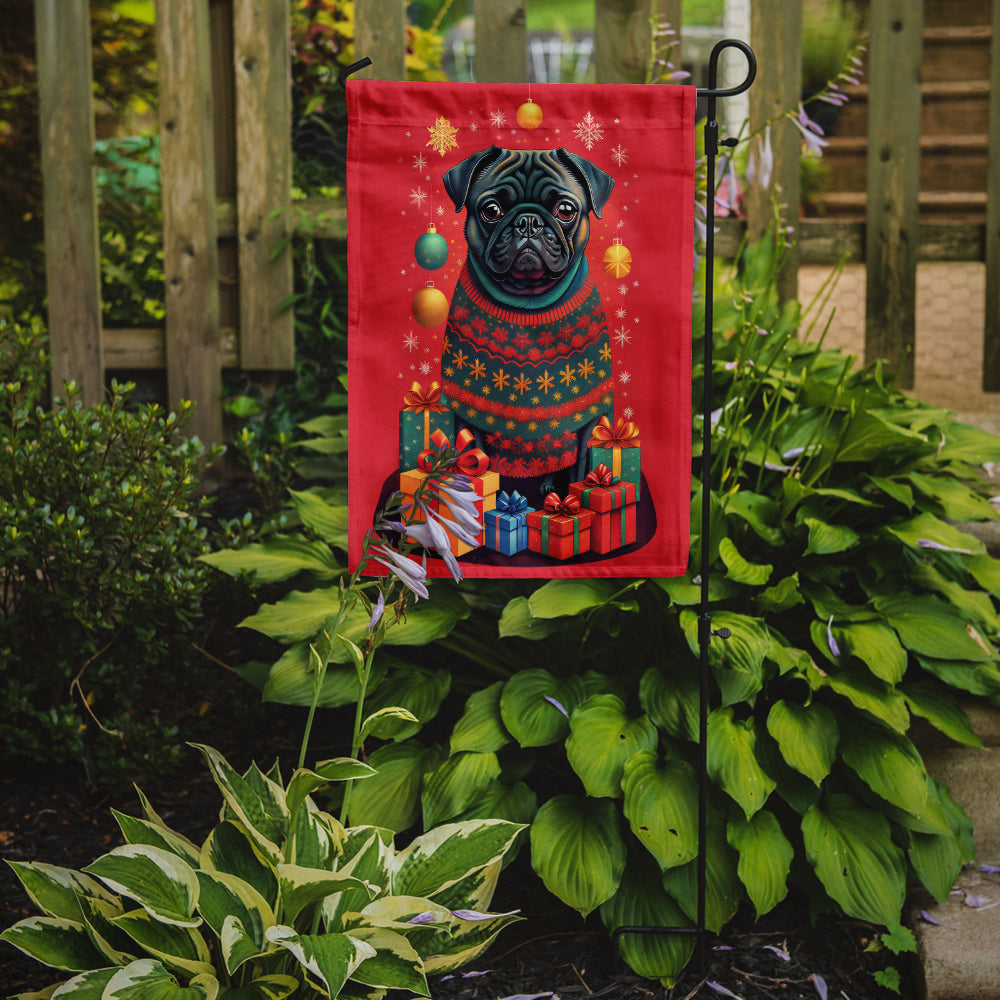 Black Pug Holiday Christmas Garden Flag