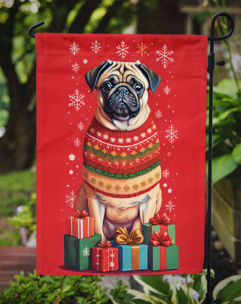 Fawn Pug Holiday Christmas Garden Flag