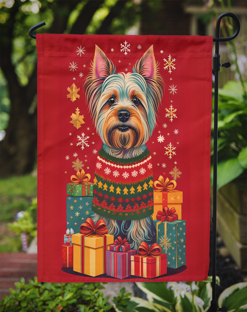Silky Terrier Holiday Christmas Garden Flag