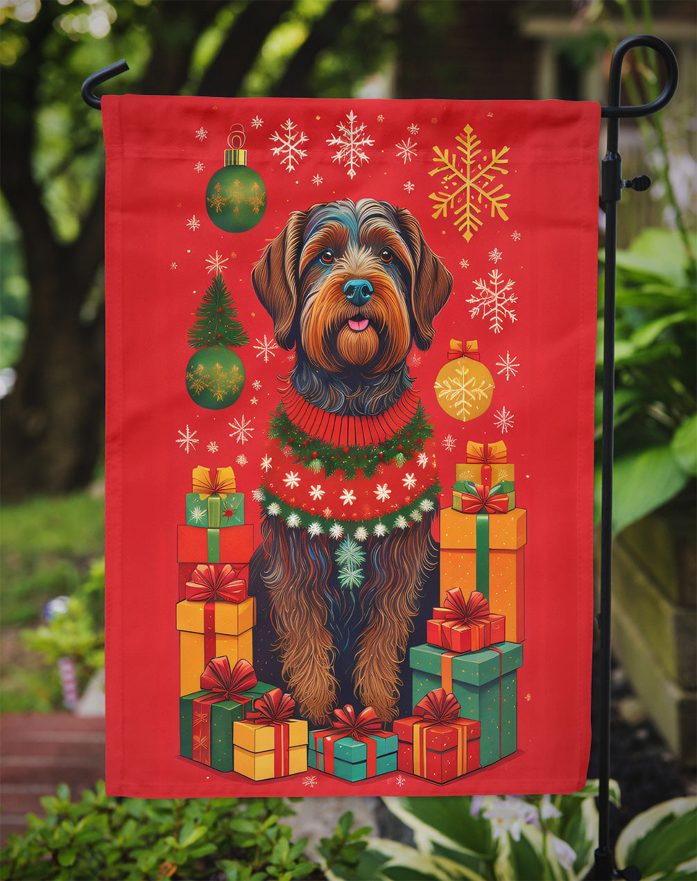 Wirehaired Pointing Griffon Holiday Christmas Garden Flag