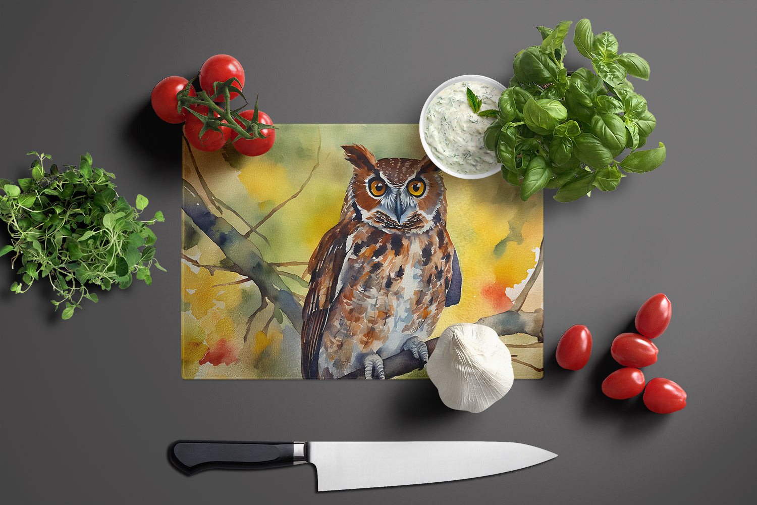 Eastern Screech Owl Glass Cutting Board