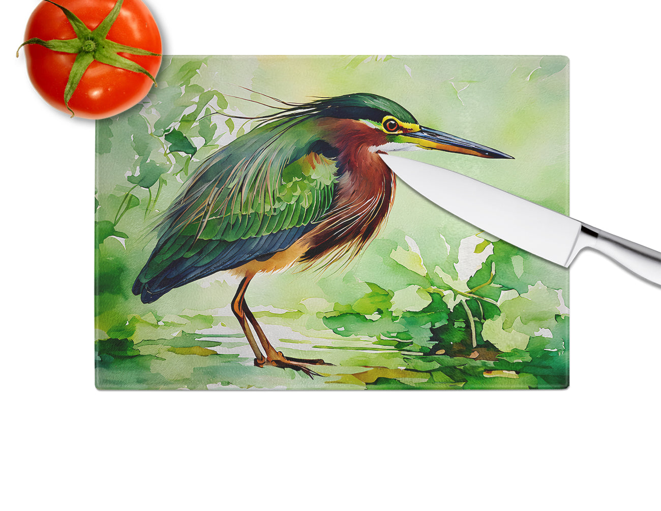 Green Heron Glass Cutting Board